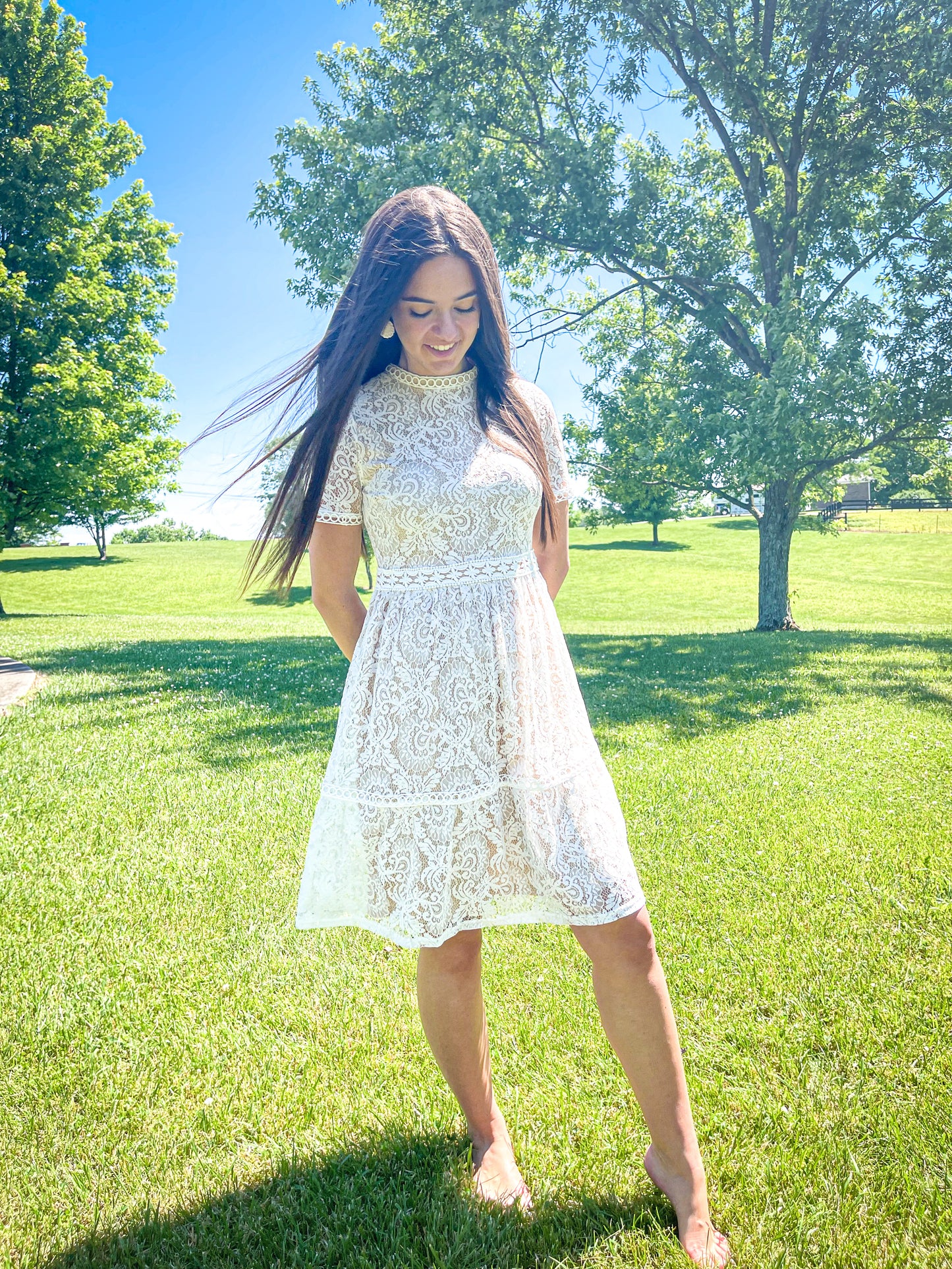 Romantic Laced White Midi Dress