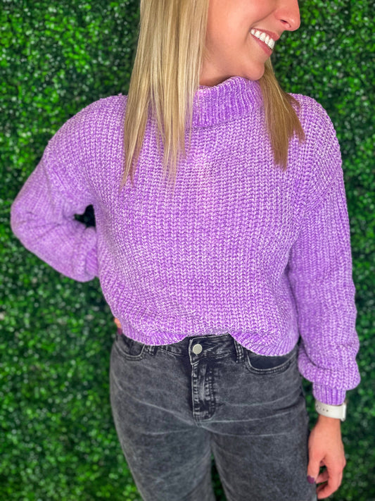 Lavender Turtle-neck Cropped Sweater