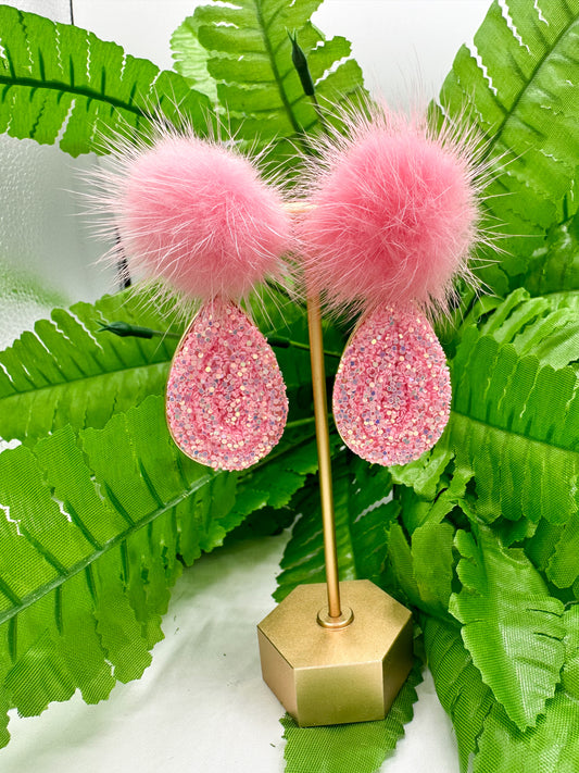 Flamingo Pink Puff Earrings