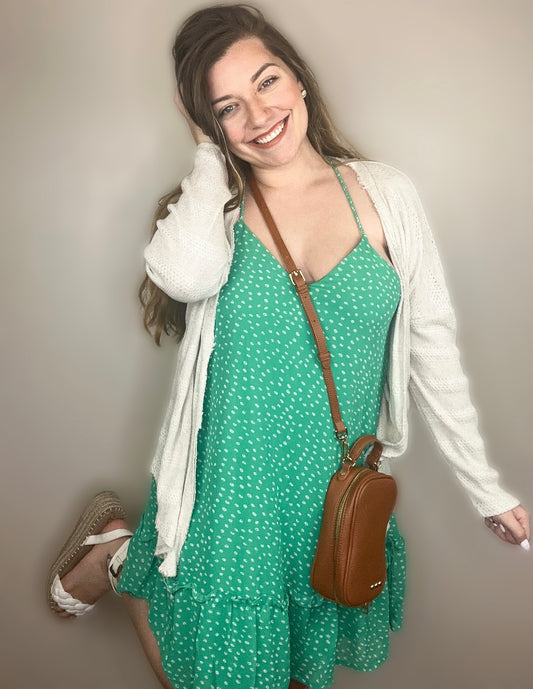 Spotted Braid Strap Mini Dress